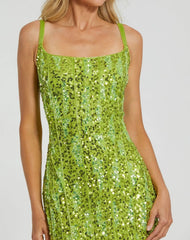 Green Embellished Square Neck Gown