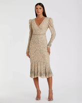 Beige Sequin Dress with Embellished Hemline and Belt