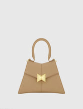 Angular Small Leather Handbag With Gold Hardware