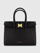 Black Large Leather Briefcase Bag With Gold Hardware