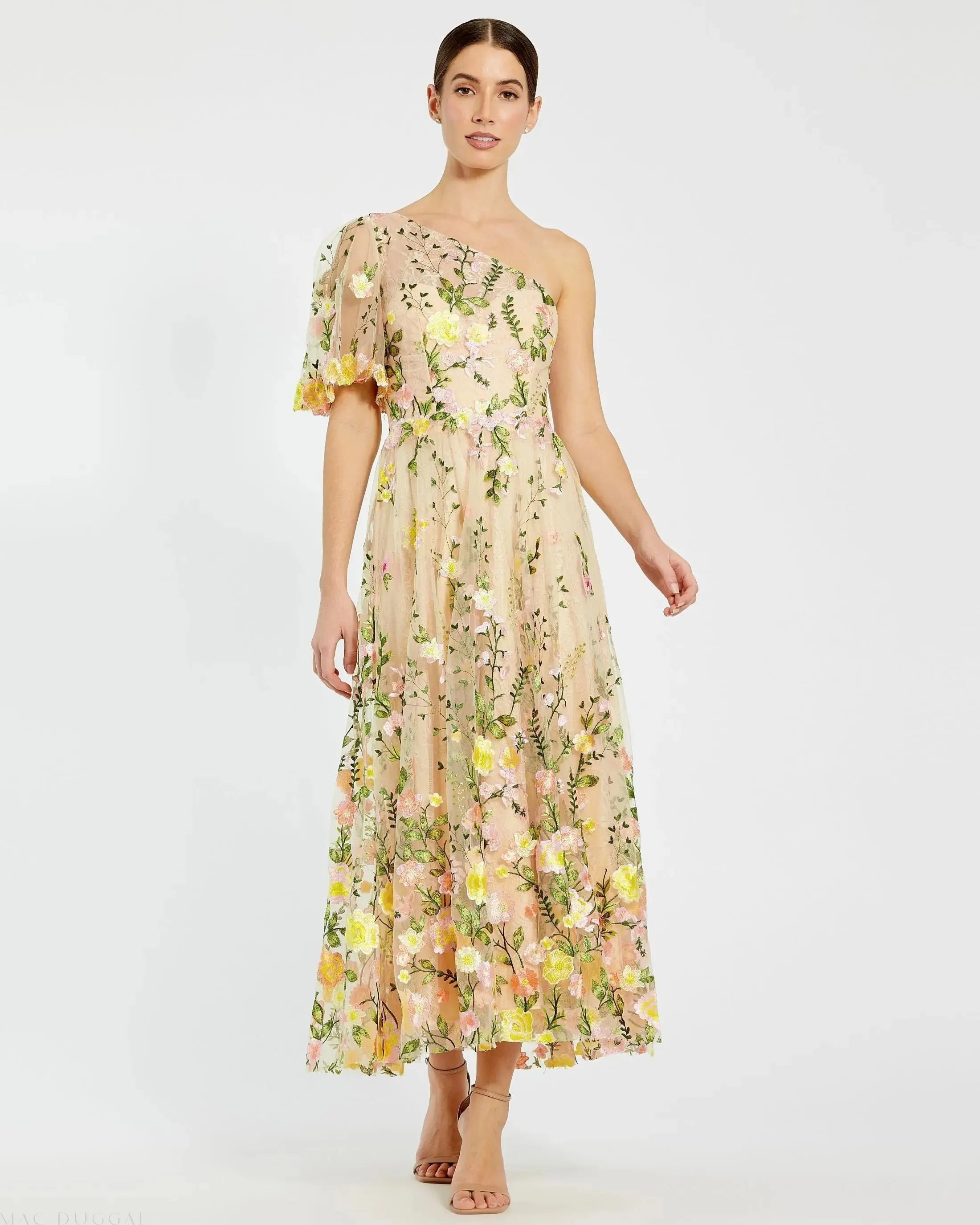 One Shoulder Lace Embroidered Dress