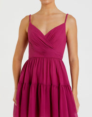 Purple Spaghetti Strap Faux Wrap Dress
