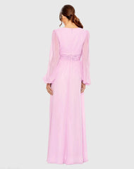 Plunge Neck Lace Up Evening Gown - FINAL SALE